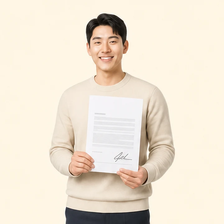 첫차 장기렌트카 서면 견적서를 들고 있는 고객